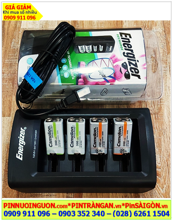 Energizer CHFC _Bộ sạc 2viên pin 9V, Kèm sẳn 4 Pin sạc Camelion NH-9V200BP1 (9v-200mAh, pin màu cam)